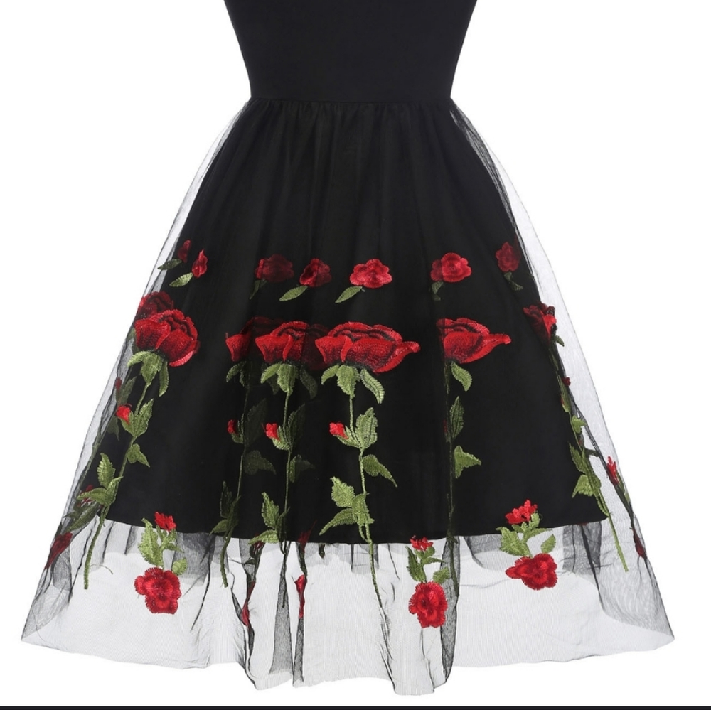 Vintage Rose Black Dress